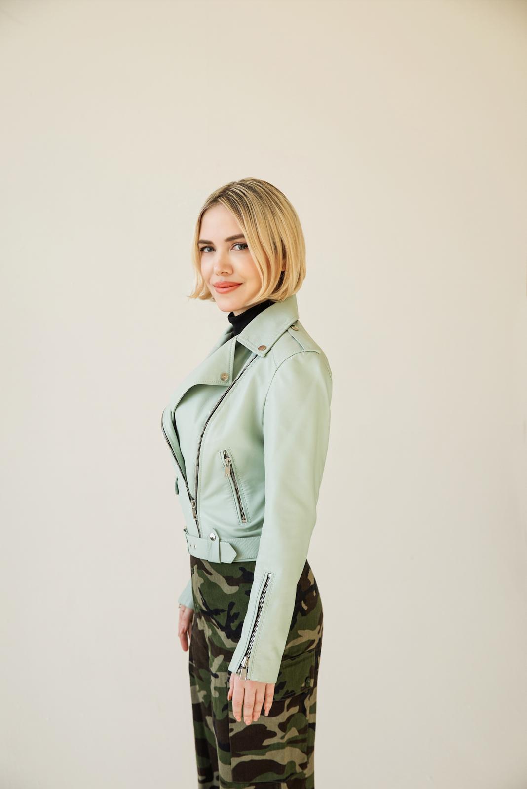 Classic Lambskin Biker Jacket - Turquoise Dream