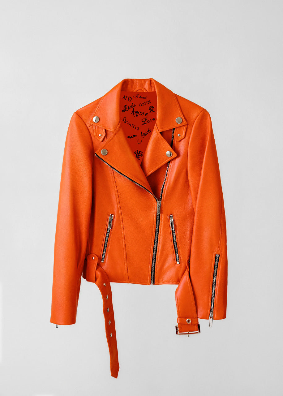 Classic Lambskin Biker Jacket - Sicilian Orange