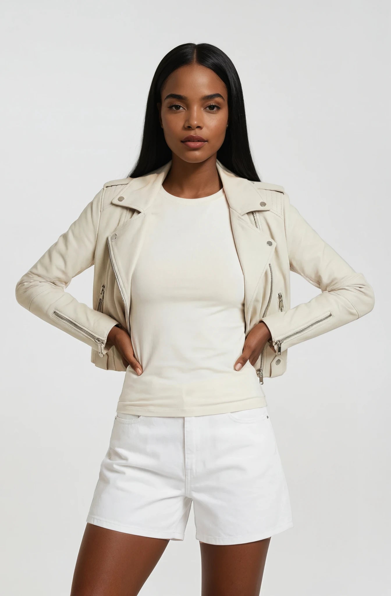 Classic Lambskin Biker Jacket - New White