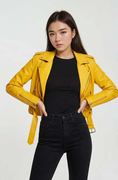 Classic Lambskin Biker Jacket - Amber