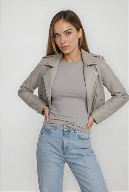 Classic Lambskin Biker Jacket - Clay