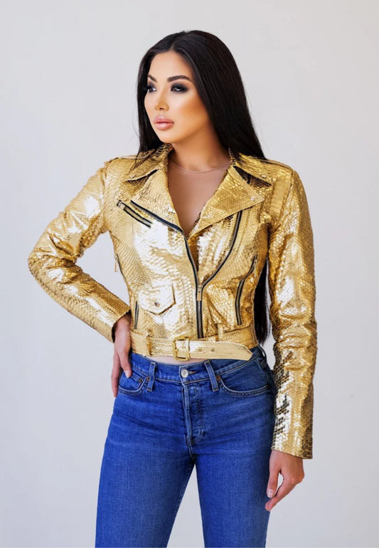 Python Leather Jacket - Gold Diamond