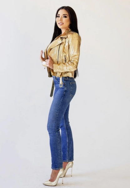 Python Leather Jacket - Gold Diamond