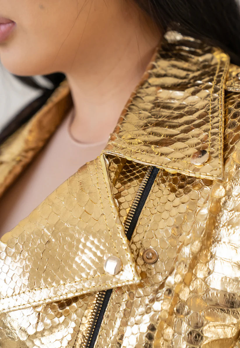 Python Leather Jacket - Gold Diamond