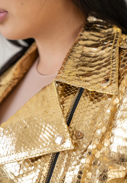 Python Leather Jacket - Gold Diamond