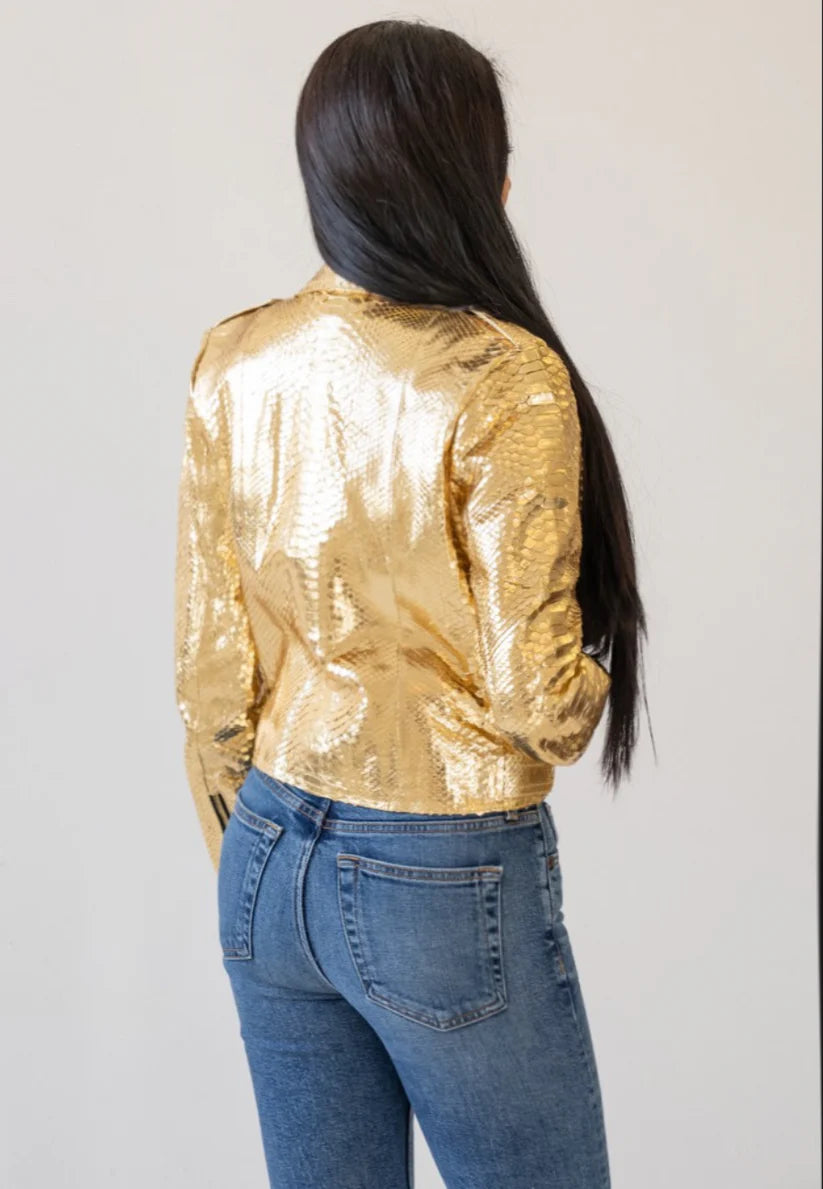 Python Leather Jacket - Gold Diamond