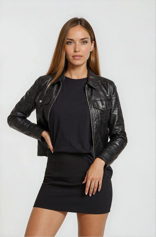 Classic Jacket Soft Italian Croc-Embossed - Black