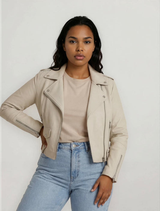 Classic Lambskin Biker Jacket - Snow White