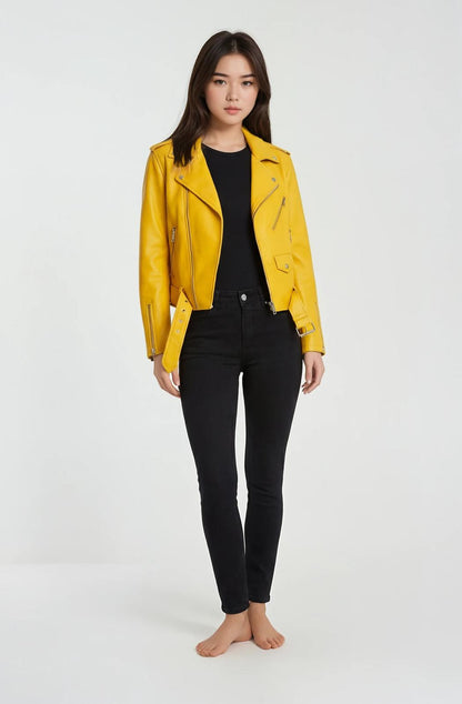 Classic Lambskin Biker Jacket - Amber