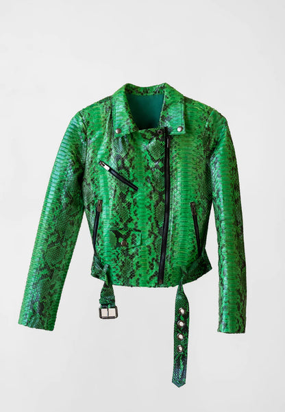 Python Leather Jacket - Green Emerald