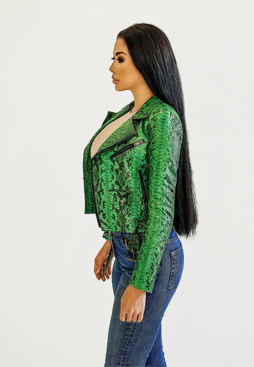 Python Leather Jacket - Green Emerald