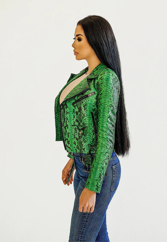 Python Leather Jacket - Green Emerald