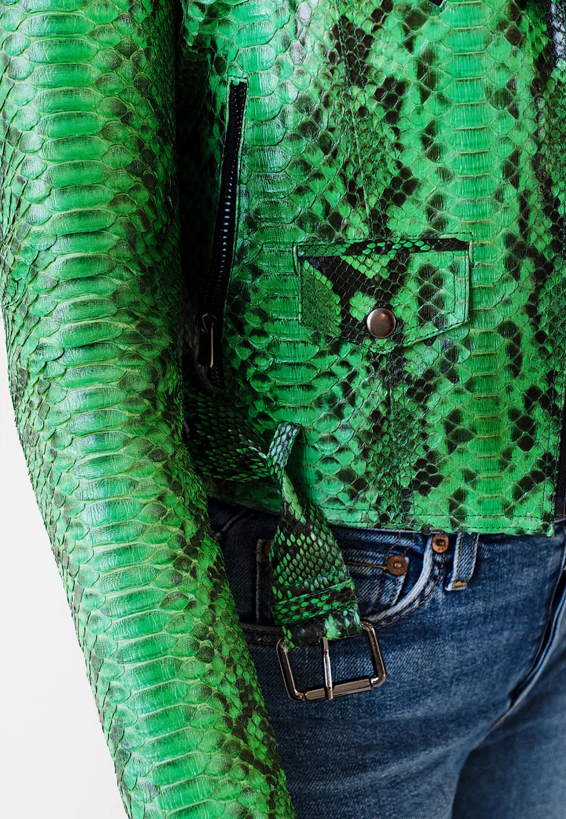 Python Leather Jacket - Green Emerald