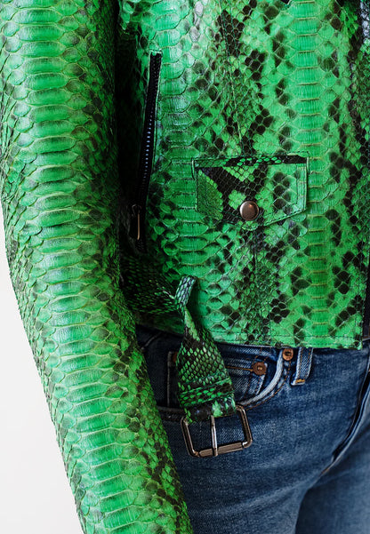 Python Leather Jacket - Green Emerald