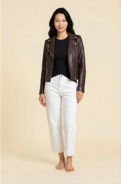 Classic Lambskin Biker Jacket - Chocolate