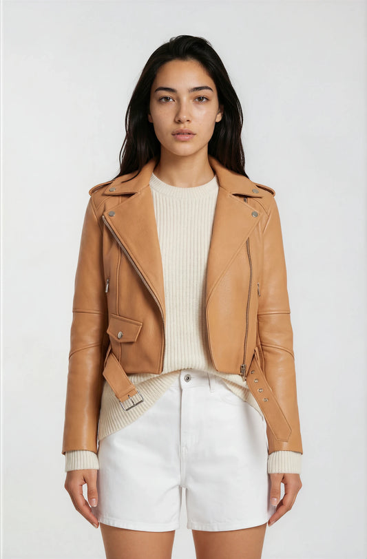 Classic Lambskin Biker Jacket - Nude