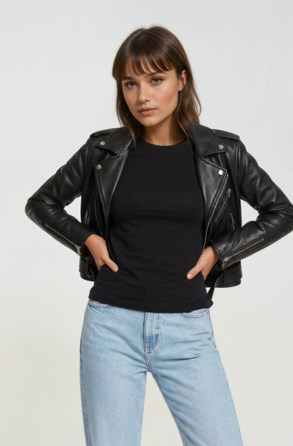 Classic Lambskin Biker Jacket - Black