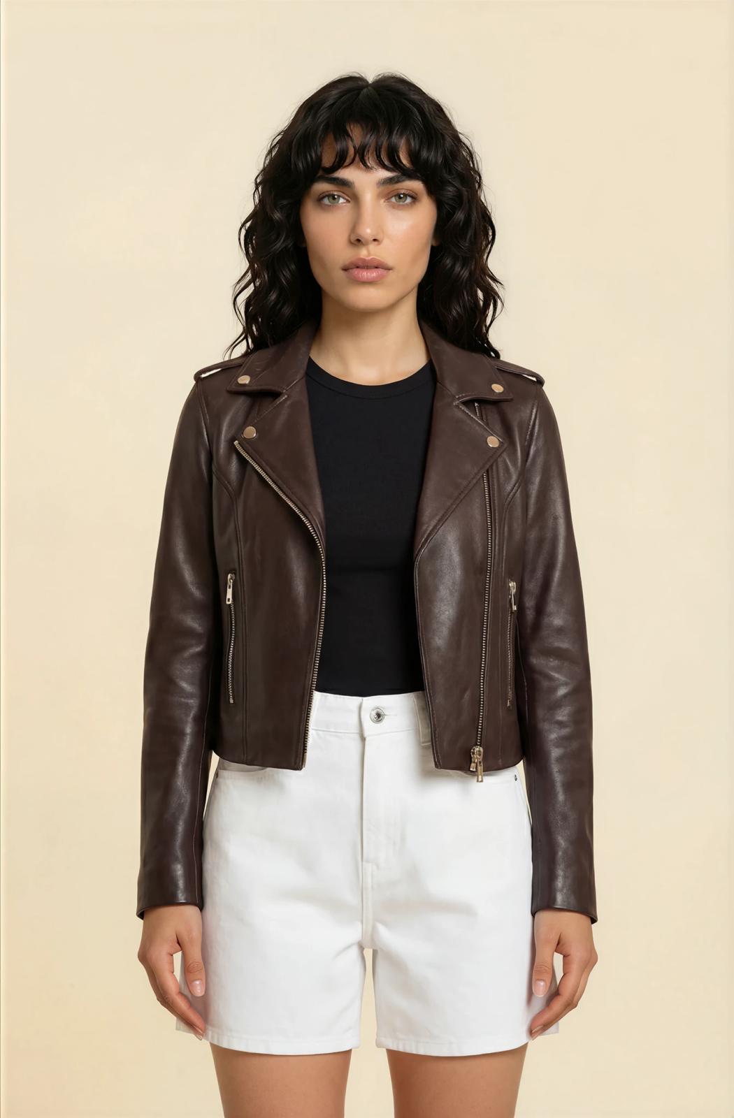 Classic Lambskin Biker Jacket - Chocolate
