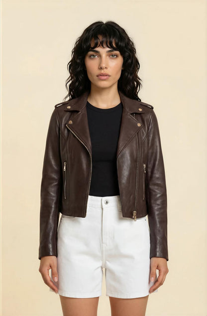 Classic Lambskin Biker Jacket - Chocolate