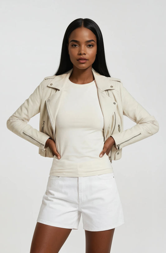 Classic Lambskin Biker Jacket - New White