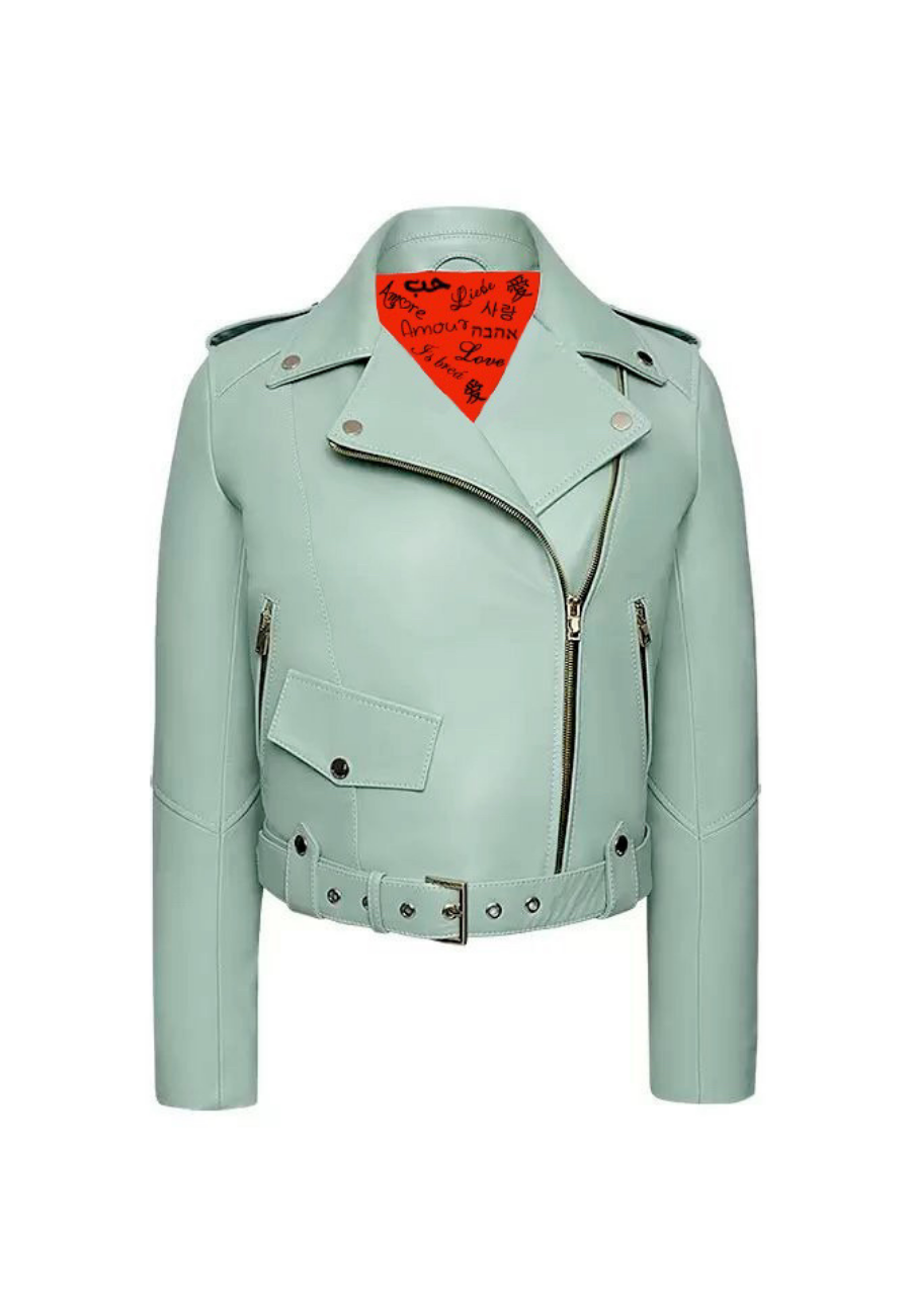 JACKET CLASSIC IN LAMBSKIN <BR> TURQUOISE DREAM