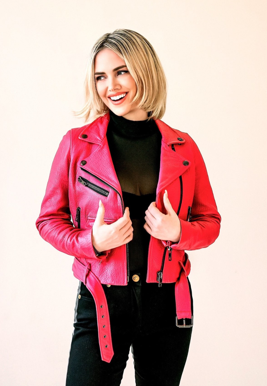 JACKET CLASSIC IN LAMBSKIN <BR> FUCHSIA SUNSET