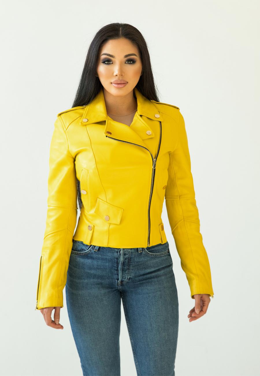 JACKET CLASSIC IN LAMBSKIN <BR> YELLOW SUNSHINE