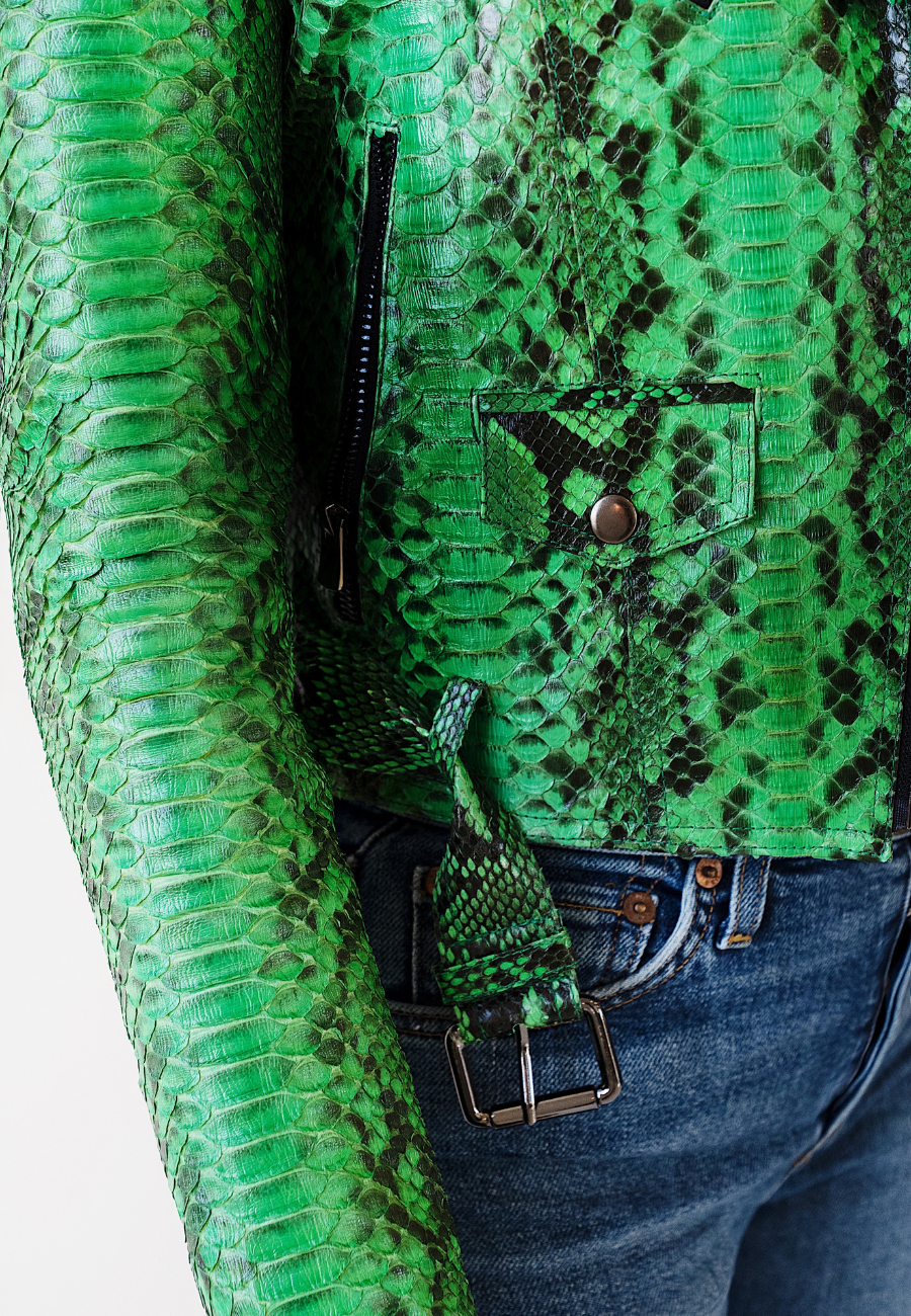 LUXURY JACKET <br> GREEN EMERALD <br> GENUINE PYTHON LEATHER